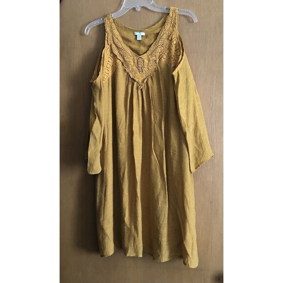 Est. 1946 Women’s V Neck Cold Shoulder Long Sleeve Mustard Mini Dress Size Small - Picture 1 of 13